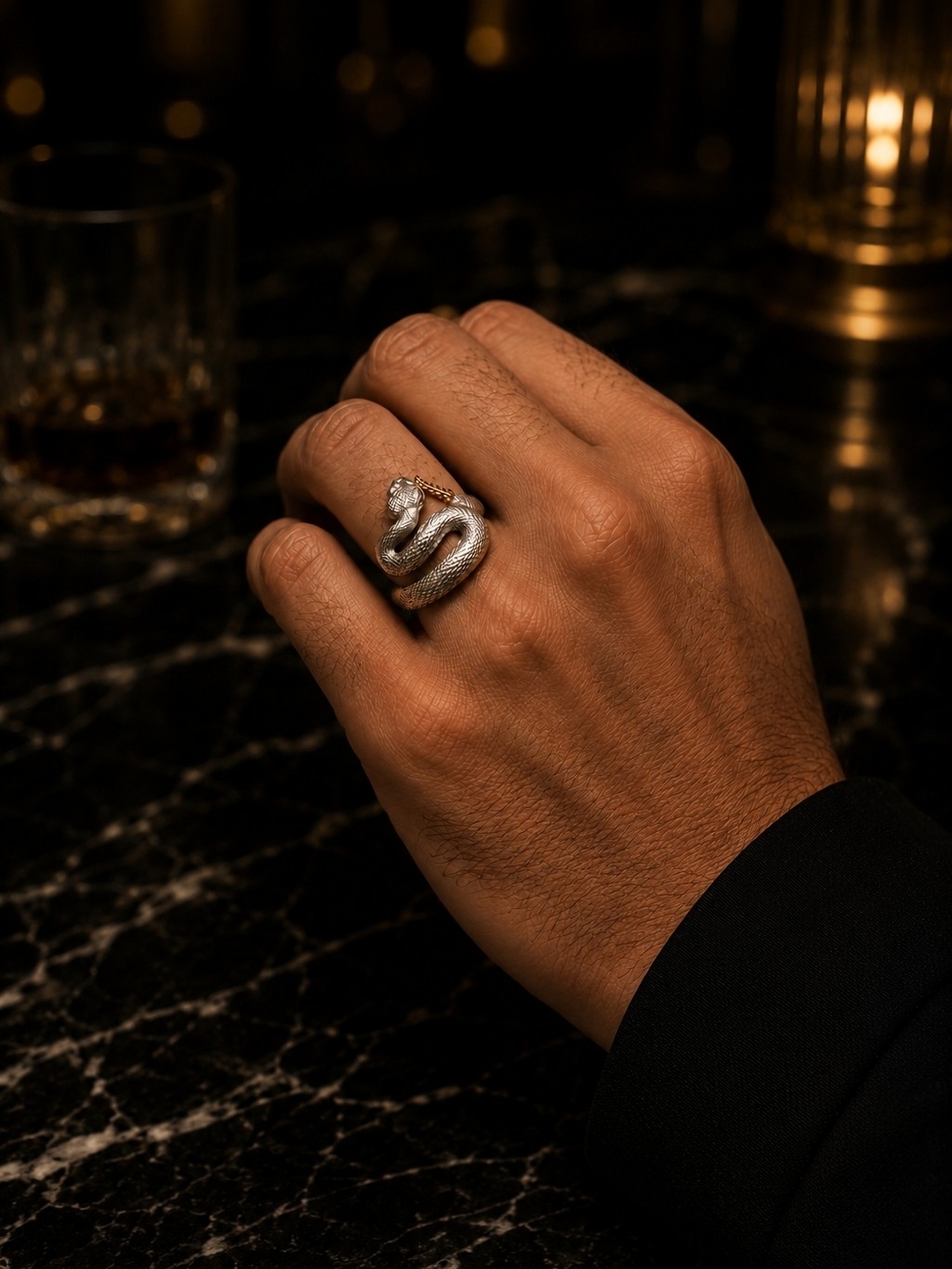 Unisex Snake Wrap Ring in Black and Gold - Statement Jewelry - Picture 6 of 6